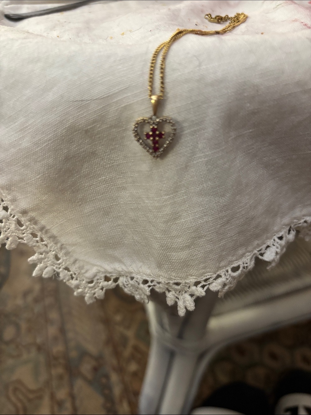 Gold Heart Pendant Necklace with Red Cross Accent